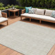 9' X 12' Ivory And Beige Striped Washable Indoor Outdoor Area Rug