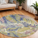 8' Green Pink And Purple Wool Tropical Botanical Hand Tufted Round Rug