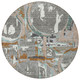 8' Gray Copper And Mint Green Round Geometric Washable Indoor Outdoor Area Rug
