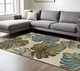 8' X 10' Brown Blue And Green Wool Tropical Botanical Hand Tufted Area Rug