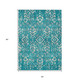 5' X 8' Teal Blue And Ivory Floral Washable Indoor Outdoor Area Rug