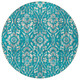 8' Teal Blue And Ivory Round Floral Washable Indoor Outdoor Area Rug