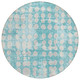8' Teal Blue And Ivory Round Abstract Washable Indoor Outdoor Area Rug