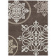 3' X 5' Chocolate Beige And Ivory Floral Medallion Washable Indoor Outdoor Area Rug