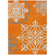 3' X 5' Orange Gray And Ivory Floral Medallion Washable Indoor Outdoor Area Rug