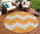 8' Orange And Ivory Round Chevron Washable Indoor Outdoor Area Rug