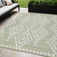 5' X 8' Artichoke Green And Ivory Geometric Washable Indoor Outdoor Area Rug