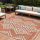 10' X 14' Salmon And Ivory Geometric Washable Indoor Outdoor Area Rug