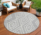 8' Silver And Ivory Round Geometric Washable Indoor Outdoor Area Rug