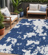 5' X 8' Navy Blue And Ivory Abstract Washable Indoor Outdoor Area Rug