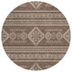 8' Brown And Ivory Round Southwestern Washable Indoor Outdoor Area Rug