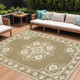 9' X 13' Tan Oriental Stain Resistant Indoor Outdoor Area Rug