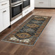 2' X 8' Blue And Beige Oriental Power Loom Runner Rug With Fringe