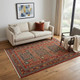 5' X 8' Red Blue And Black Oriental Area Rug With Fringe