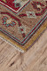 2' X 3' Red Blue And Brown Wool Floral Hand Knotted Distressed Stain Resistant Area Rug With Fringe
