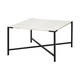 30" Black And White Genuine Marble and Metal Square Cross Legs Coffee Table