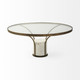 36" Antiqued Gold And White Glass Iron and Marble Round Pedestal Coffee Table