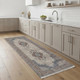 8' Gray Red And Blue Floral Runner Rug With Fringe