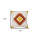 20" X 20" White Yellow And Red Orange 100% Cotton Geometric Zippered Pillow