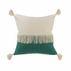 20" Emerald And White Cotton Color Block Throw Pillow with Fringe And Tassels