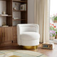 28" White and Gold Boucle Swivel Barrel Chair