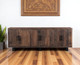 100" Dark Brown Distressed Reclaimed Wood Sideboard with Six Doors