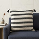24" Beige and Black Striped Cotton Throw Pillow With Tassels