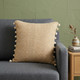 18" Beige and White Weave Cotton Throw Pillow With Pom Poms
