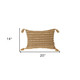 14" X 20" Beige Striped Cotton Throw Pillow With Tassels