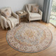 6' Orange Light Blue And Beige Oriental Distressed Round Rug