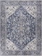 9' X 12' Blue and Ivory Floral Power Loom Distressed Washable Area Rug