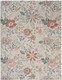 5' X 7' Ivory Green and Red Floral Power Loom Washable Non Skid Area Rug