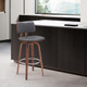 26" Gray And Wood Brown Faux Leather Swivel Low Back Counter Height Bar Chair