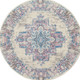 5' Ivory Pink and Blue Medallion Distressed Non Skid Round Rug