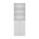 71" White Wood Three Tier Bookcase with Two Doors
