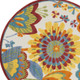 5' Ivory Blue Orange Red And Yellow Round Floral Indoor Outdoor Area Rug