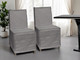 Set Of Two Gray And Brown Slipcovered Wood Parsons Chairs