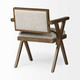 Cream And Brown Upholstered Fabric Open Back Dining Arm Chair