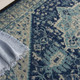 6' X 9' Ivory And Navy Blue Floral Medallion Distressed Area Rug