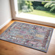 2' X 4' Ivory Gray And Red Floral Distressed Area Rug