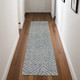 8' Indigo and Ivory Wool Chevron Runner Rug