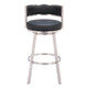 31" Black And Silver Faux Leather And Stainless Steel Low Back Bar Height Swivel Bar Chair