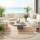 8' Round Salmon Round Striped Washable Non Skid Indoor Outdoor Area Rug