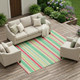 10' X 14' Green Striped Washable Non Skid Indoor Outdoor Area Rug