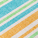 9' X 12' Teal Yellow and Green Striped Washable Non Skid Indoor Outdoor Area Rug