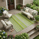10' X 14' Green Striped Washable Non Skid Indoor Outdoor Area Rug
