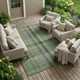 10' X 14' Green Plaid Washable Non Skid Indoor Outdoor Area Rug