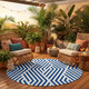 8' Round Navy and White Round Geometric Washable Non Skid Indoor Outdoor Area Rug