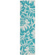 2' X 8' Teal and Ivory Floral Washable Non Skid Indoor Outdoor Runner Rug