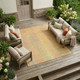 9' X 12' Yellow and Orange Striped Washable Non Skid Indoor Outdoor Area Rug